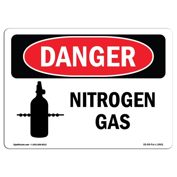 Safety Sign, OSHA Danger, 3.5" Height, 5" Width, Nitrogen Gas, Landscape, 10PK